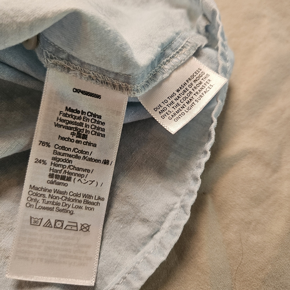 Madewell Women's Size 4 S Light Wash Chambray Denim Ruffle Collar Sleeveless Top - Picture 6 of 8